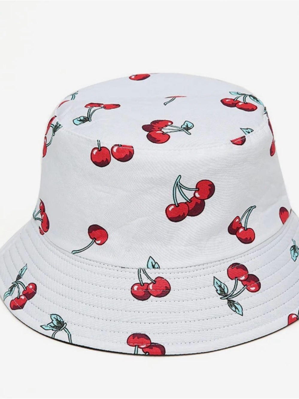 White Cherry Print Bucket Hat